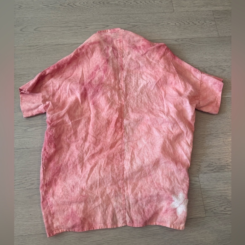 Modern Shibori Tie Dyed Button Down Short Sleeve Linen Shirt Size 1X - Picture 4 of 4